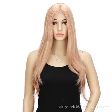 Pink 31'' Long Natural Hairline Body Wave Swiss U Middle Part High Temperature Ombre Blond Synthetic Lace Front Wig For Woman